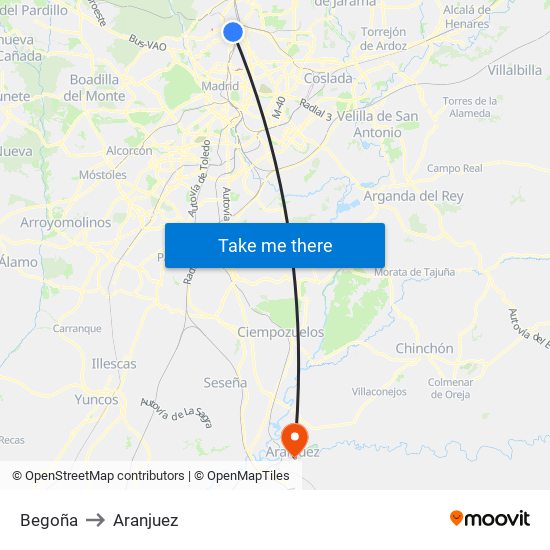 Begoña to Aranjuez map