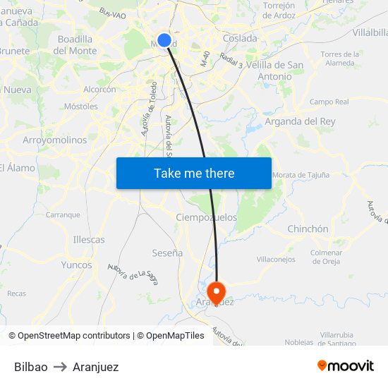 Bilbao to Aranjuez map
