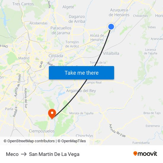 Meco to San Martín De La Vega map