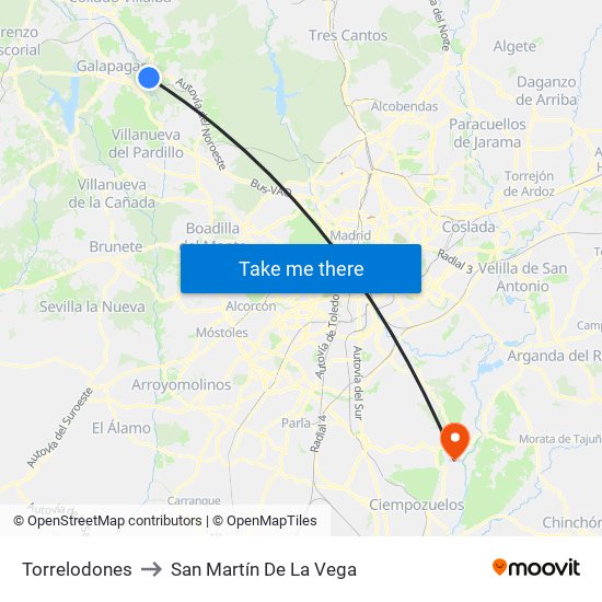 Torrelodones to San Martín De La Vega map
