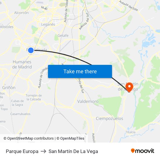 Parque Europa to San Martín De La Vega map
