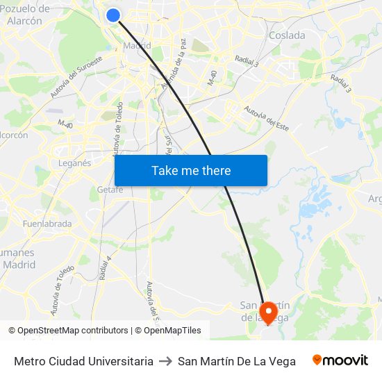 Metro Ciudad Universitaria to San Martín De La Vega map