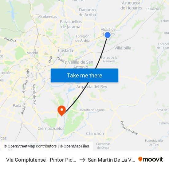 Vía Complutense - Pintor Picasso to San Martín De La Vega map