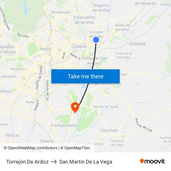 Torrejón De Ardoz to San Martín De La Vega map