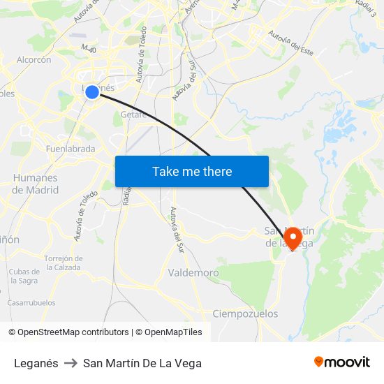 Leganés to San Martín De La Vega map