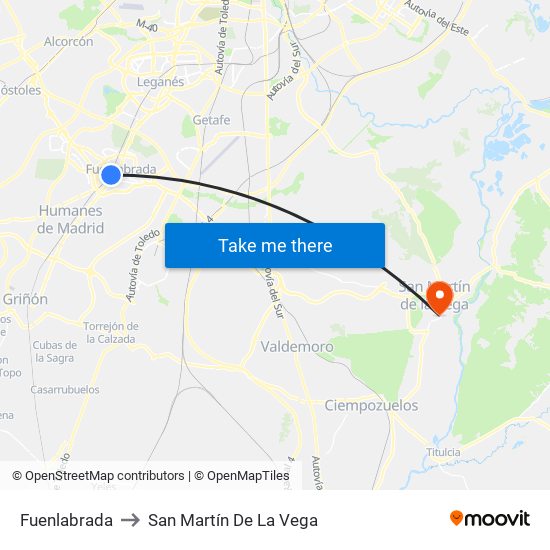 Fuenlabrada to San Martín De La Vega map