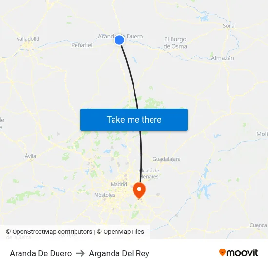 Aranda De Duero to Arganda Del Rey map
