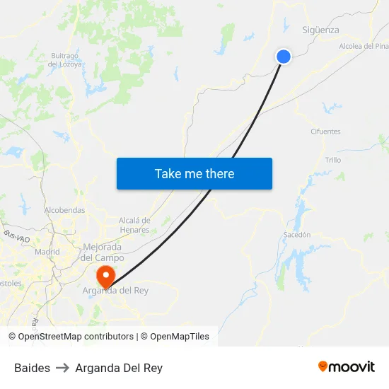 Baides to Arganda Del Rey map