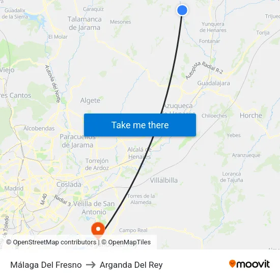 Málaga Del Fresno to Arganda Del Rey map
