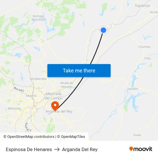 Espinosa De Henares to Arganda Del Rey map