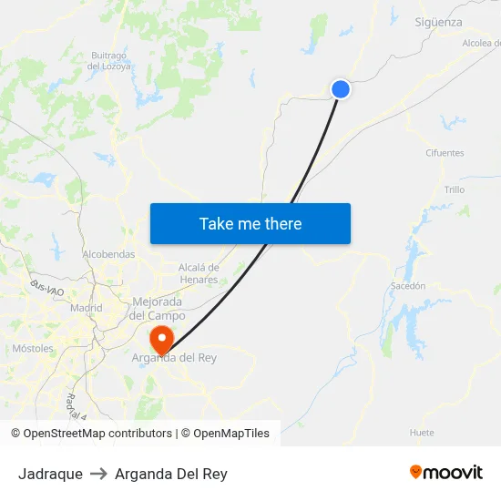 Jadraque to Arganda Del Rey map
