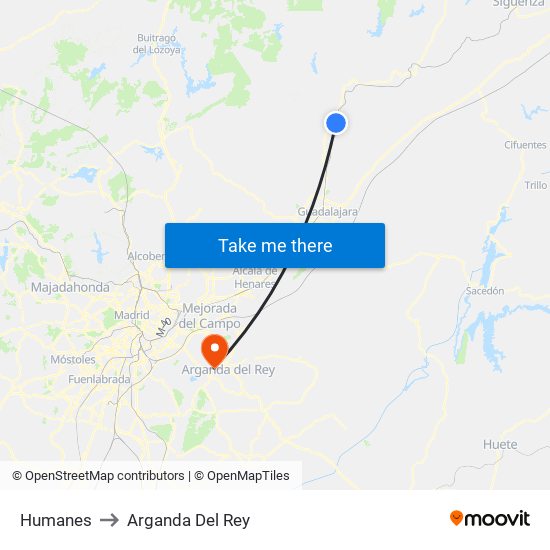 Humanes to Arganda Del Rey map