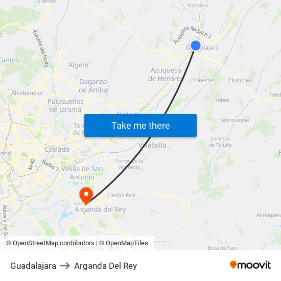 Guadalajara to Arganda Del Rey map