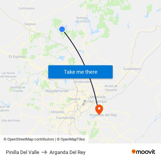 Pinilla Del Valle to Arganda Del Rey map