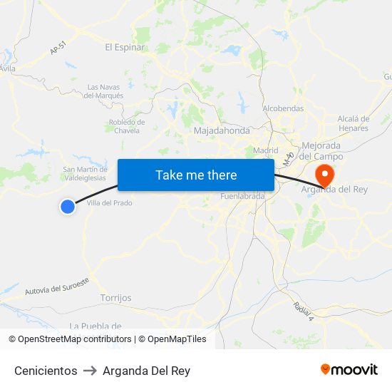 Cenicientos to Arganda Del Rey map