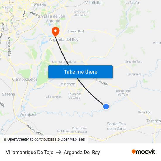 Villamanrique De Tajo to Arganda Del Rey map
