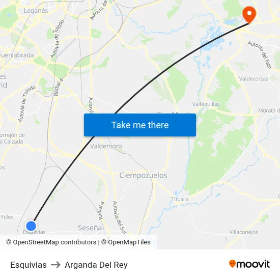 Esquivias to Arganda Del Rey map