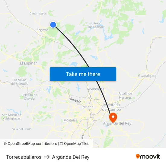 Torrecaballeros to Arganda Del Rey map