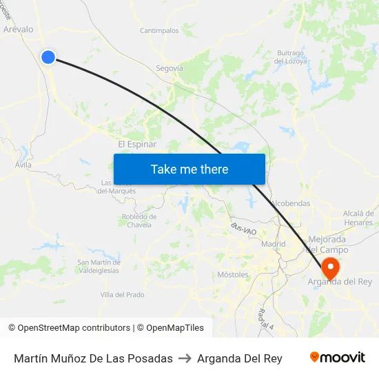 Martín Muñoz De Las Posadas to Arganda Del Rey map