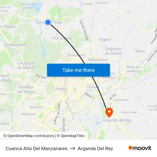Cuenca Alta Del Manzanares to Arganda Del Rey map