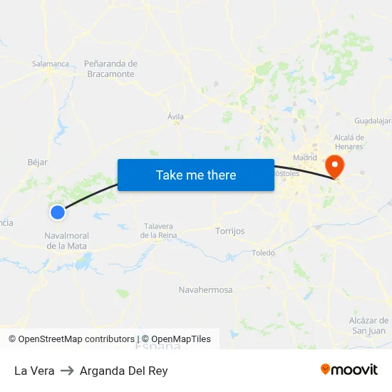 La Vera to Arganda Del Rey map