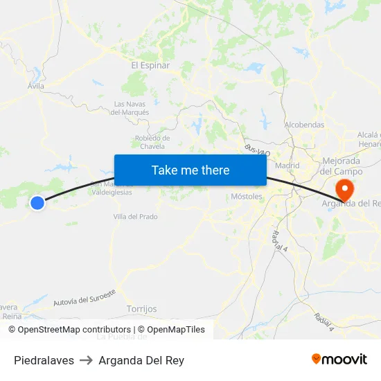Piedralaves to Arganda Del Rey map