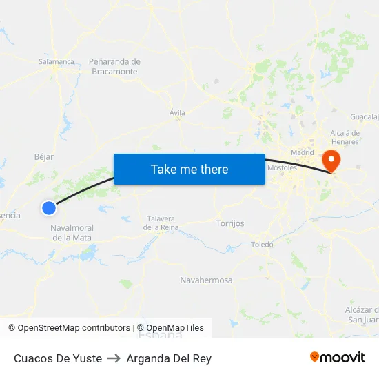Cuacos De Yuste to Arganda Del Rey map