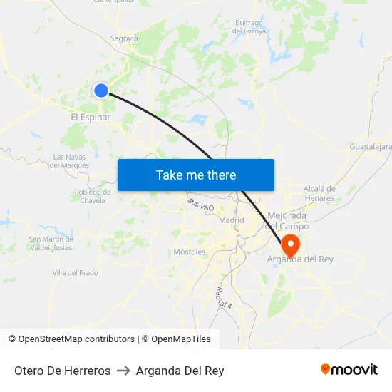 Otero De Herreros to Arganda Del Rey map