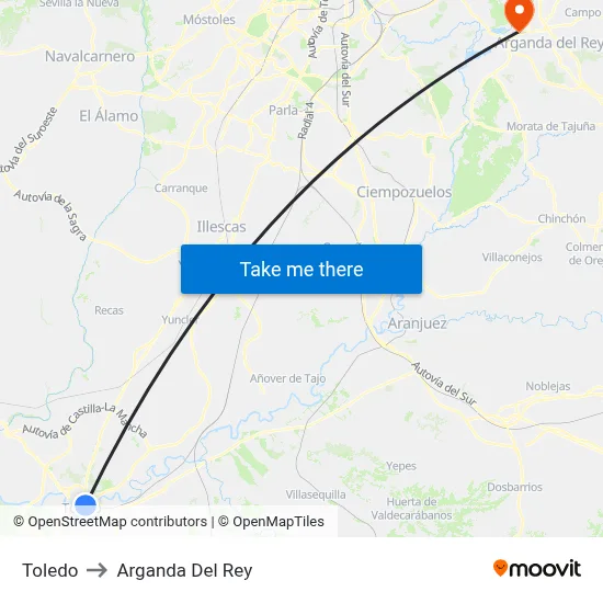 Toledo to Arganda Del Rey map