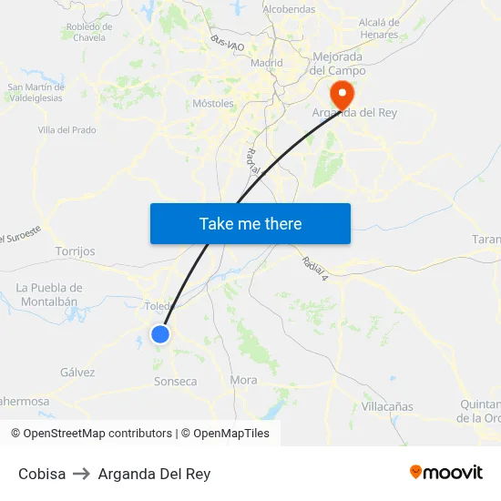 Cobisa to Arganda Del Rey map