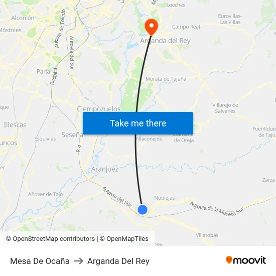Mesa De Ocaña to Arganda Del Rey map