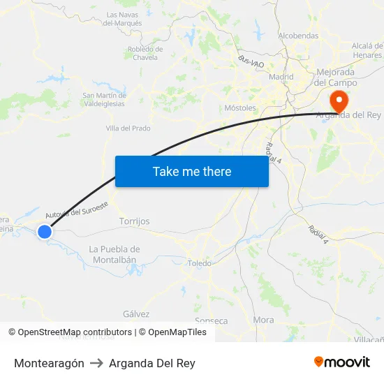 Montearagón to Arganda Del Rey map