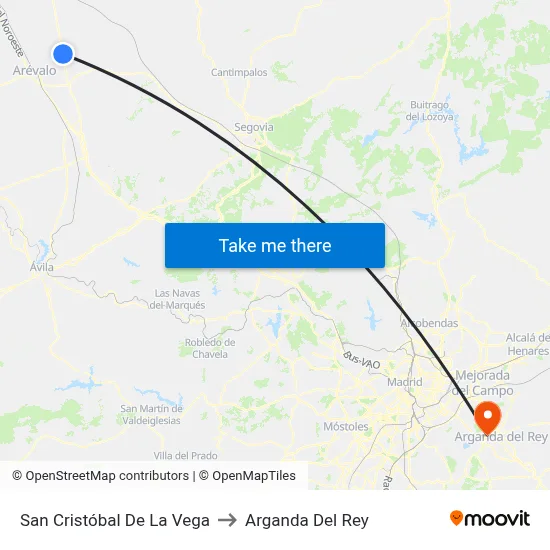 San Cristóbal De La Vega to Arganda Del Rey map