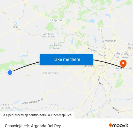 Casavieja to Arganda Del Rey map