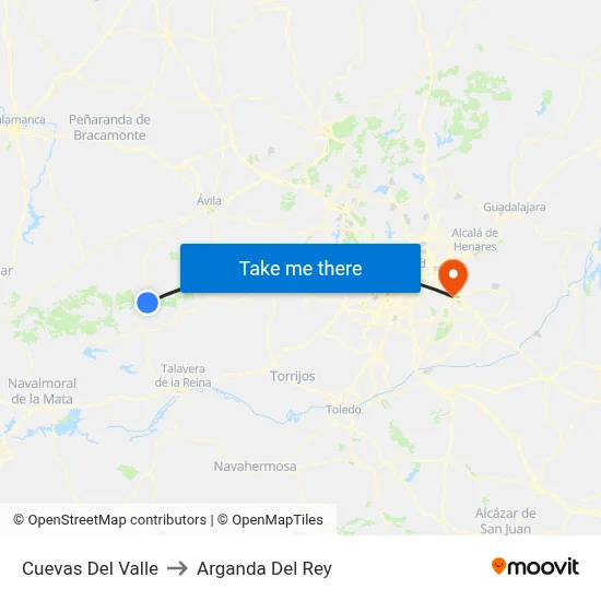 Cuevas Del Valle to Arganda Del Rey map