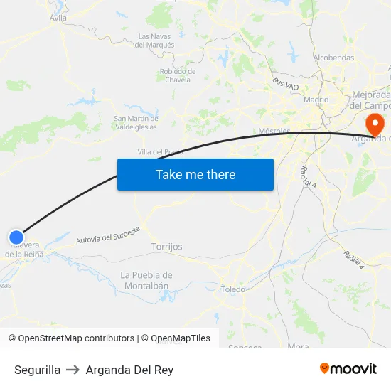Segurilla to Arganda Del Rey map