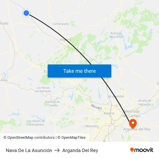 Nava De La Asunción to Arganda Del Rey map