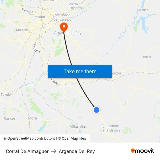 Corral De Almaguer to Arganda Del Rey map