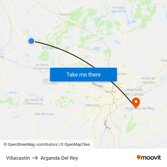 Villacastín to Arganda Del Rey map