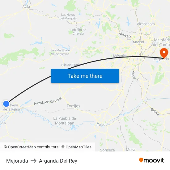 Mejorada to Arganda Del Rey map