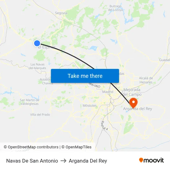 Navas De San Antonio to Arganda Del Rey map