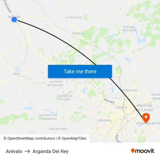 Arévalo to Arganda Del Rey map
