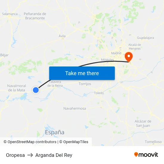 Oropesa to Arganda Del Rey map