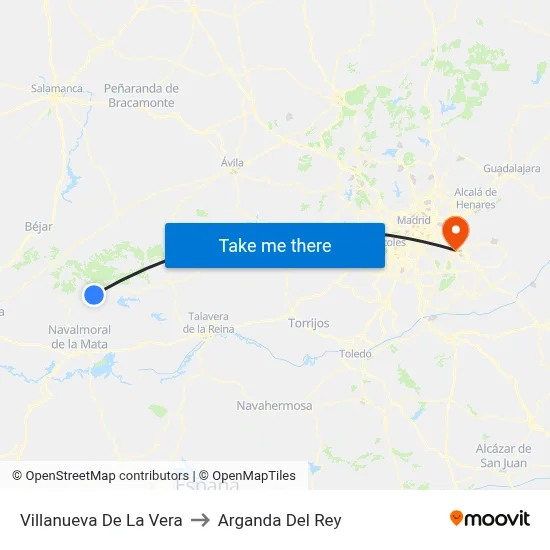 Villanueva De La Vera to Arganda Del Rey map