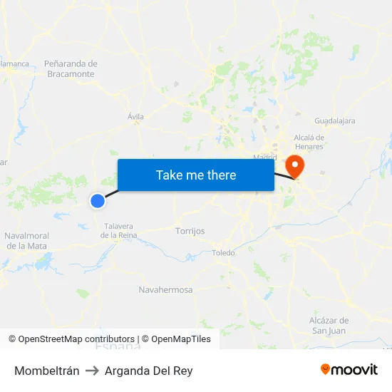 Mombeltrán to Arganda Del Rey map