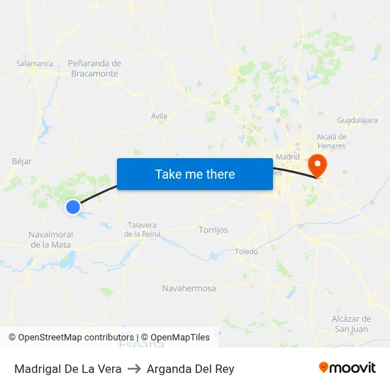 Madrigal De La Vera to Arganda Del Rey map