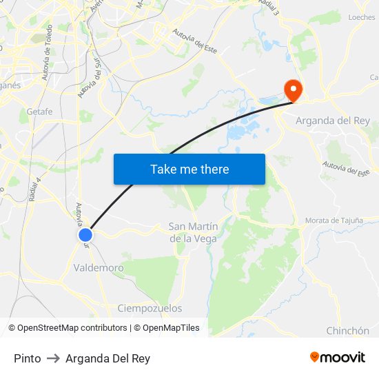 Pinto to Arganda Del Rey map