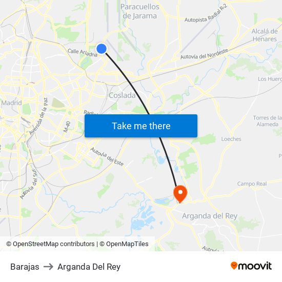 Barajas to Arganda Del Rey map