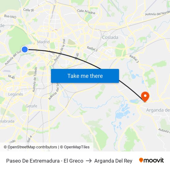 Paseo De Extremadura - El Greco to Arganda Del Rey map