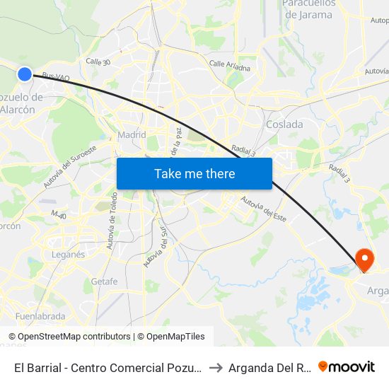 El Barrial - Centro Comercial Pozuelo to Arganda Del Rey map